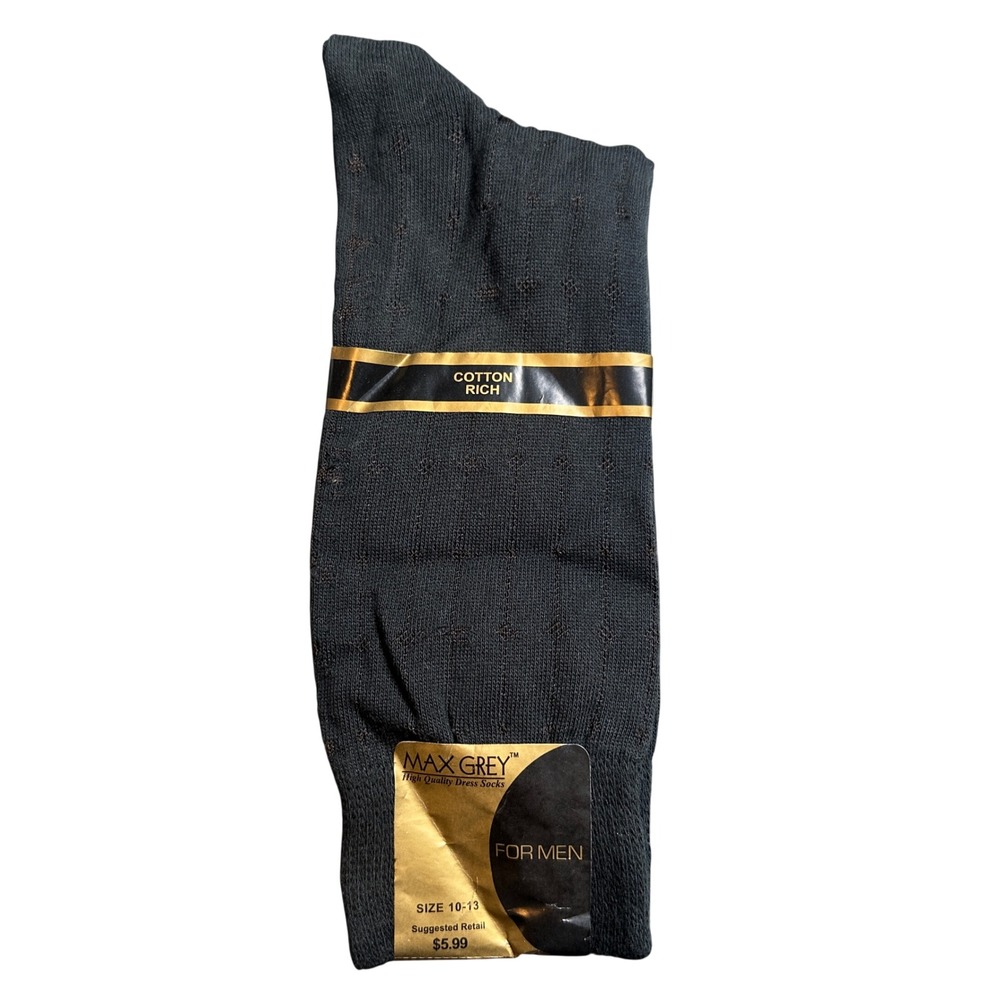Vintage‎ Max Grey Dress Socks Mens 10-13 Black New Cotton Rich Ribbed Pattern